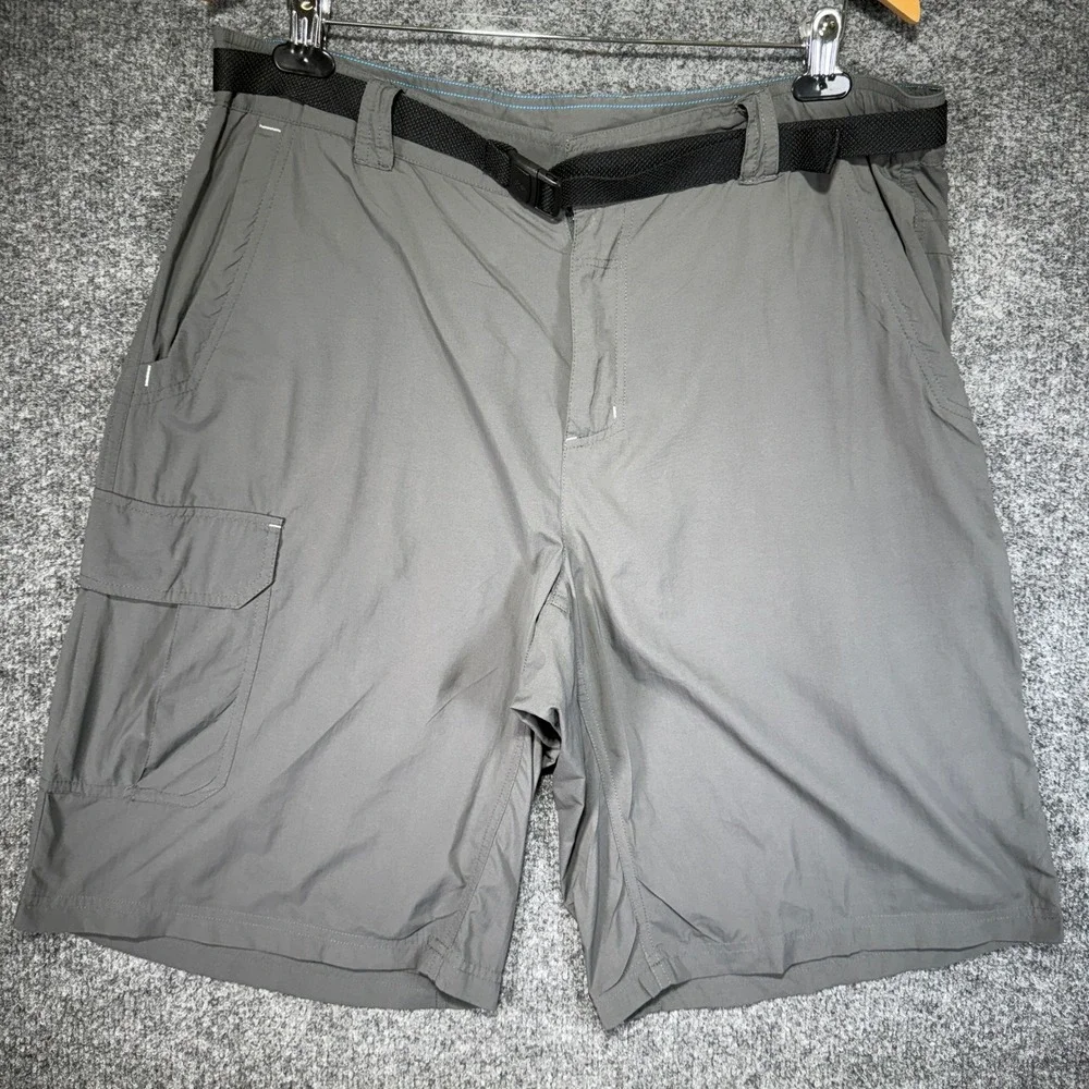 Columbia Cargo Shorts Mens Large Grey Nylon Hiking Outdoor Belted 11 Inseam